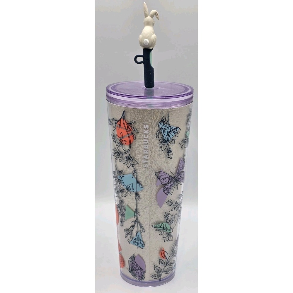 Starbucks 2024 Spring Easter Bunny Glitter Flowers Tumbler 24oz Venti Cup - Picture 5 of 15